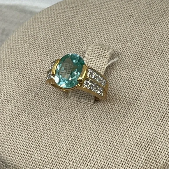 Vintage 925 Gold Overlay Sterling Silver Green Gemstone Ring, Size 4.75 - Picture 5 of 17